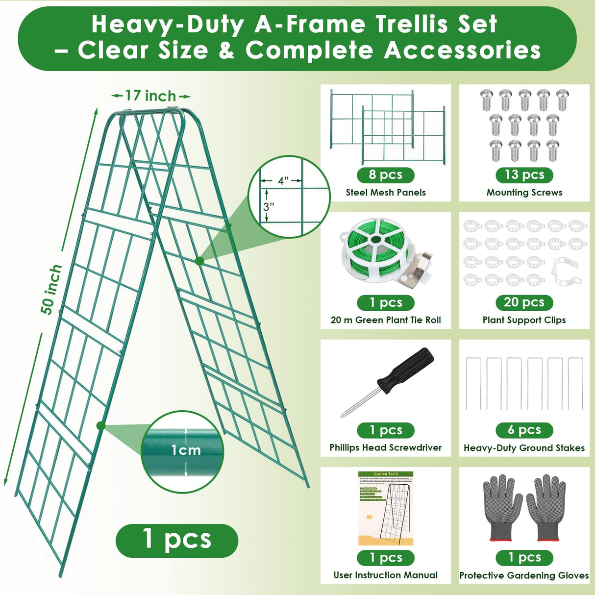 Heavy Duty Metal 50"x17" Cucumber Trellis for Raised Bed, A Frame Garden Trellis for Climbing Plants Outdoor, Plant Trellis Support for Tomato Bean Pea Grape Adjustable Vegetable Garden Trellis