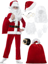 FancyFun Santa Claus Costume for Kids, 9PCS Boys Christmas Suit Kids Santa Costume Outfit Velvet For Boys Christmas Cosplay, 8-10Years