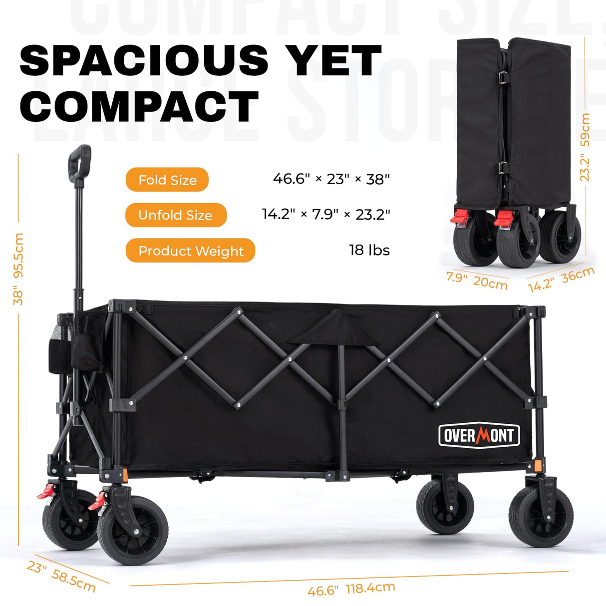 Overmont 46.6" L Extended Collapsible Wagon - 440LBS with All-Terrain Wheel