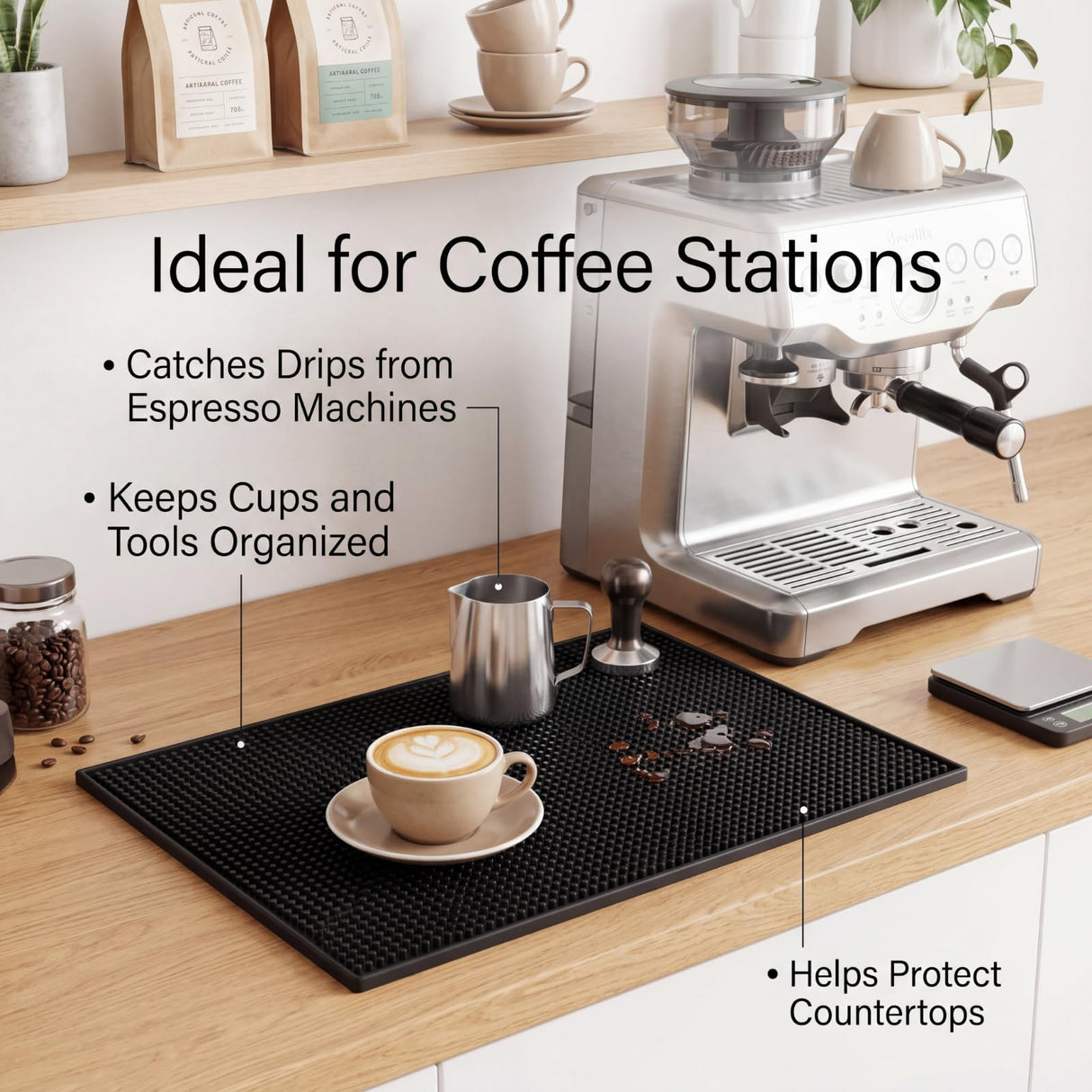 Tioncy 2 Pcs Bar Mat for Countertop 18 x 12 Inch Black Non Slip Look Service Spill Mat for Cocktail Bartending Coffee Station Restaurant Barber Tools Dish Drying Home Bar Pads