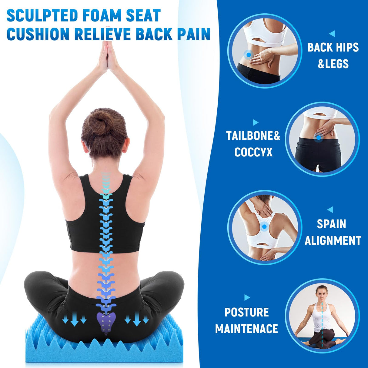 Geiserailie 2 Pcs Egg Foam Pad Egg Chair Cushion to Relieve Back Foam Seat Cushion Chair Accessories Pad for Office Recliner Wheelchair Home Car (Blue)