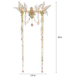 FRESHME Renaissance Butterfly Elf Fairy Crown - Fairy Headband with Pink Butterfly Wings Elf Headpiece with Tassel Elven Tiara Wedding Renfaire Dress Up Cosplay Christmas Accessories for Women