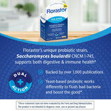 Florastor Probiotics for Digestive and Immune Health, 30 Capsules, Probiotics for Women & Men, Helps Flush Out Bad Bacteria, Boosts The Good with Our Unique Strain Saccharomyces Boulardii