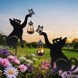 CabyGift Black Cat Solar Lights Outdoor, 2 Pack Waterproof Solar Cat Garden Stakes with Butterfly Decorative, Metal Cat Yard Decor for Patio, Lawn & Pathway, Cat Lover Gifts for Women Mom (2 Cat)