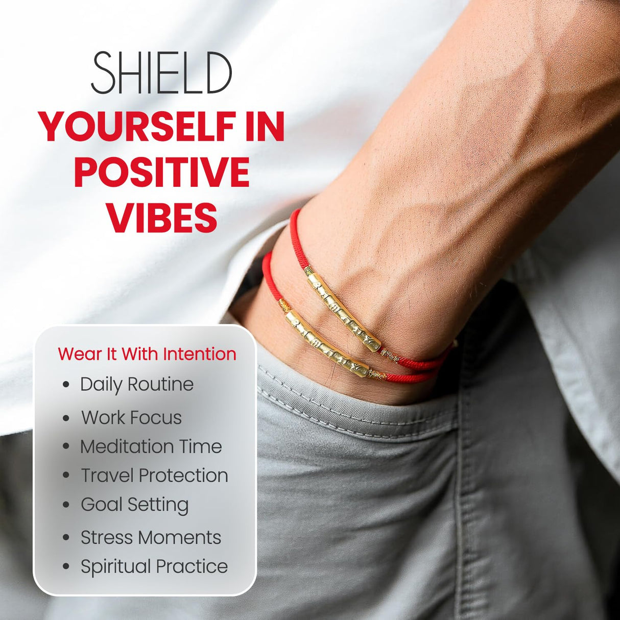 Buddha & Karma Tibetan Red String Bracelet - Handmade Buddhist Lucky Charm for Protection, Good Fortune & Positive Energy - Spiritual Bracelet for Men & Women - Adjustable Bracelets for Daily Wear - Gold