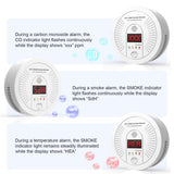 3 in 1 Multi Gas Detector Smoke Carbon Monoxide and Heat Detector 10 Year Battery Powered CO Alarm with Clear LCD Display and Audible Alarm for Home Safety and Protection Includes Battery
