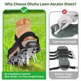 Ohuhu Lawn Aerator Shoes with Stainless Steel Shovel, Free-Installation Aerating Shoe with Hook&Loop Straps, Heavy Duty One-Size-Fits-All Spiked Aerating Sandals for Garden Grass