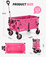 Gonex 38" L Collapsible Wagon Cart Foldable, 220L Folding Utility Cart Pink