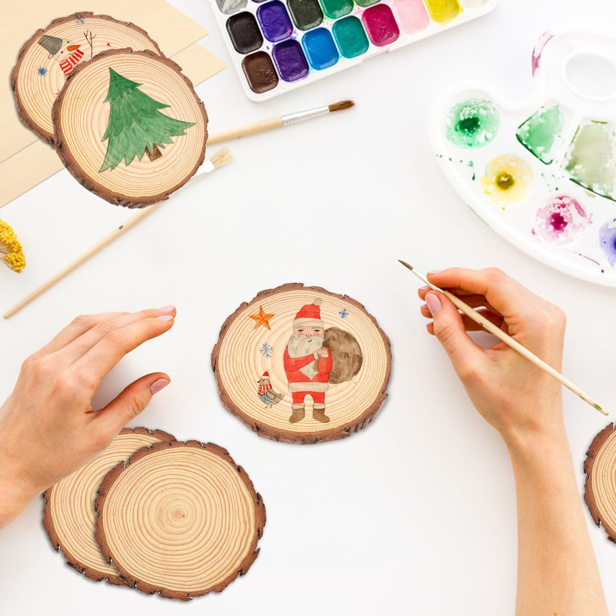 70 PCS 3-4 Inch Natural Wood Slices, Unfinished Pine Wood Circles with Barks for Coasters, DIY Crafts, Christmas Rustic Wedding Ornaments and Centerpieces,by GNIEMCKIN.