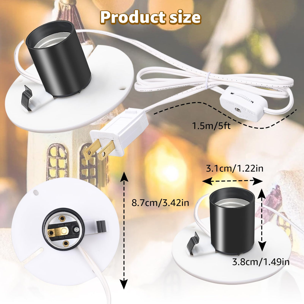 Norward 3 Set Blow Mold Light Kit Replacement,E27 E26 Single Bulb Cord Kit for Halloween,Christmas,Salt Lamp,Craft Indoor Outdoor Decorations,Salt Lamp Base with Switch Fuse Plug