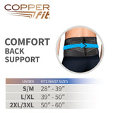Copper Fit Comfort Compression Lower Back Lumbar Support Brace with Dual Adjustable Support Straps – All Day Comfort – For Men and Women Small-Medium