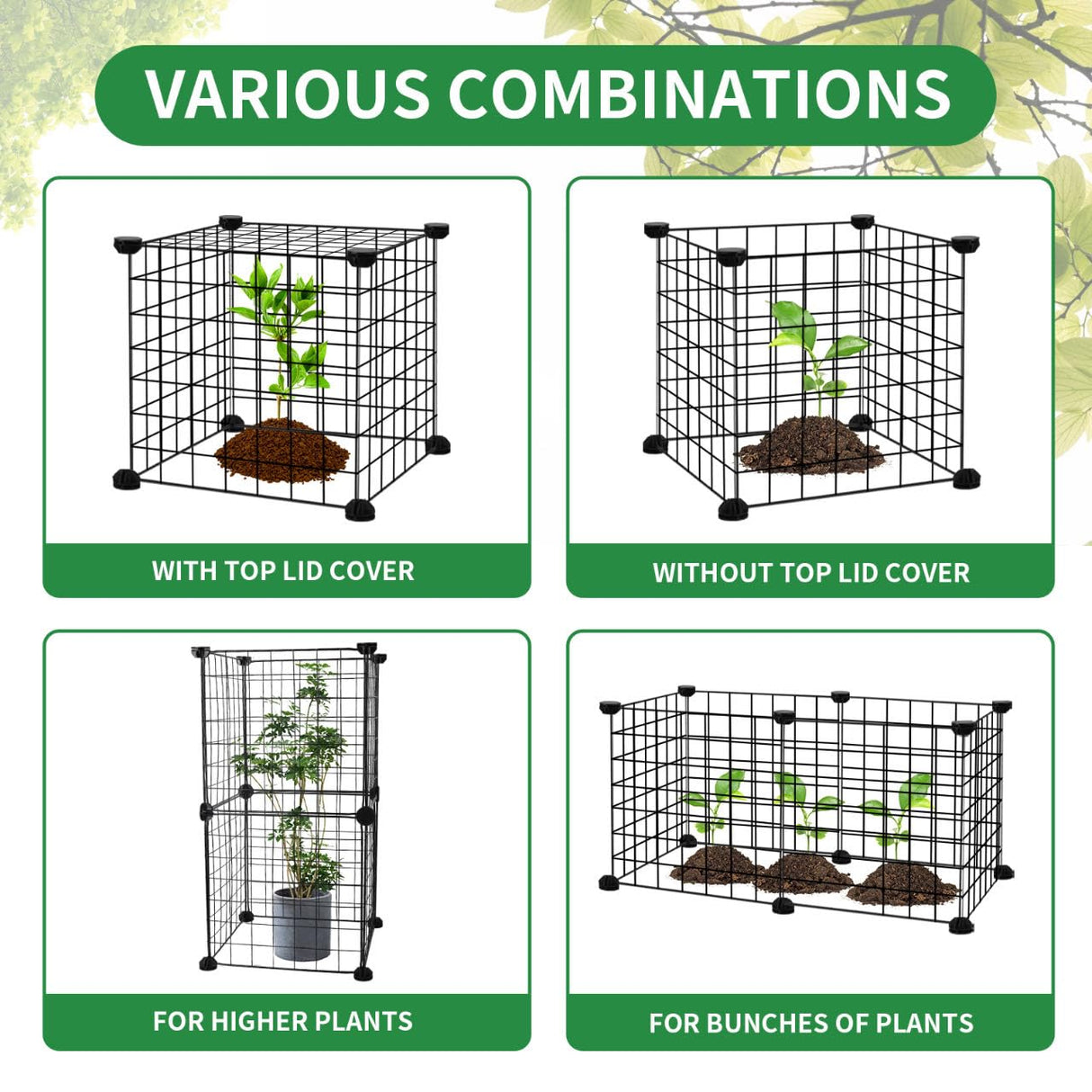DYAUS 4 Packs Plant Protectors from Animals, Plant Cages for Outdoor Plants, 20Pcs 12"x12" Metal Plant Covers from Animals, Heavy Duty Chicken Wire Cloche, Garden Cloches to Keep Animals Out