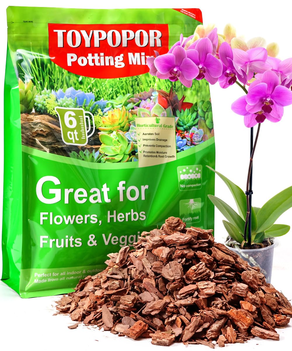 TOYPOPOR Orchid Potting Mix, (6 Quarts)Orchid Bark With Perlite, Potting Soil Medium for Plant Indoor, Pine Bark Wood Chips for Houseplant Fast Drainage, Water Retention, Air Flow and Root Ventilation
