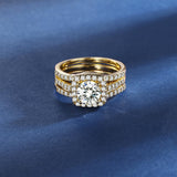 MDFUN18K Yellow Gold Plated Cubic Zirconia Three-in-One Halo Wedding Engagement Promise Eternity Ring for Women (7)