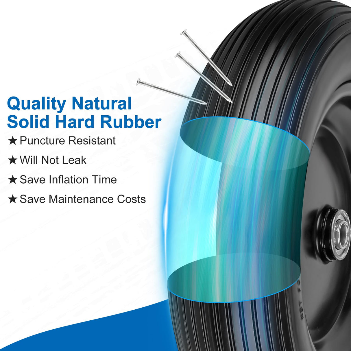 4.00-6 Flat Free Wheelbarrow Tires and Wheels, 13 Inch Wheelbarrow Tires with 5/8" or 3/4" Bearings, 1.75'' Centered Hub Hand Truck Solid Wheels Replacement for Hand Trucks, Dolly Trolleies, 2 PCS