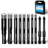 DKIBBITH 10 Pack Dry Diamond Drill Bits & Tile Drill Bit Set for Ceramic, Porcelain, Marble, Granite, Stone, Glass - Round Shank 3/16"(x2), 1/4"(x3), 5/16", 3/8", 1/2"+2 Pack Drill Bits 1/4"