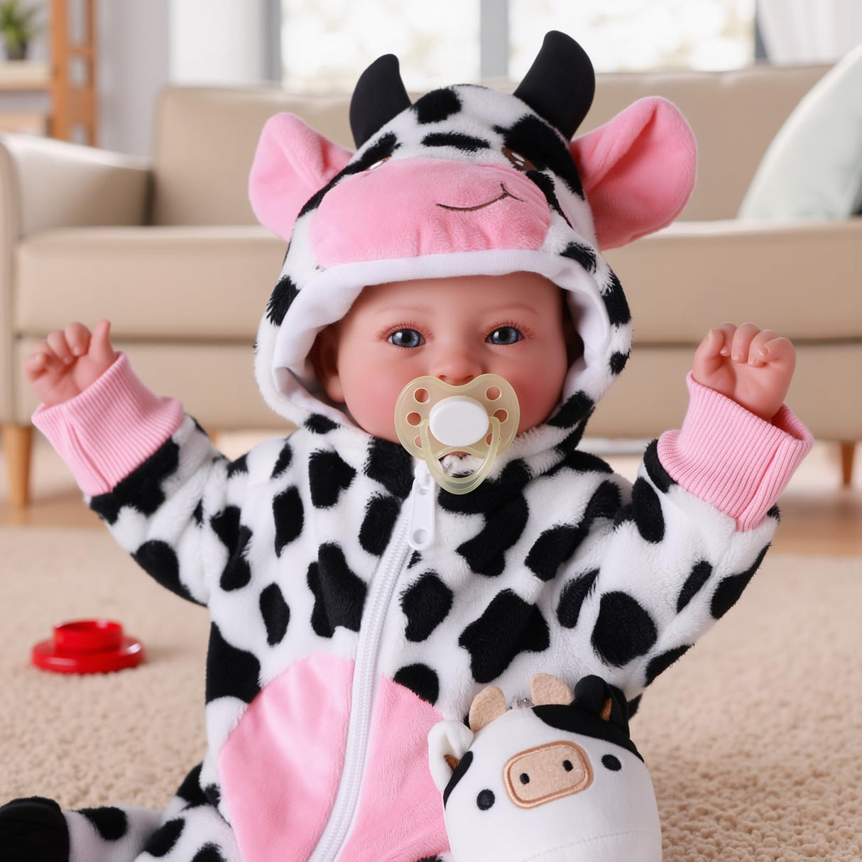 BABESIDE Baby Doll Girl - 17-Inch Soft Body Realistic Baby Doll with Blue Eyes and Cow Outfit Real Life Baby Dolls for 3 4 5 6 7 8 9 Years Girl Birthday Gifts, Pretend Play, Christmas & Collection