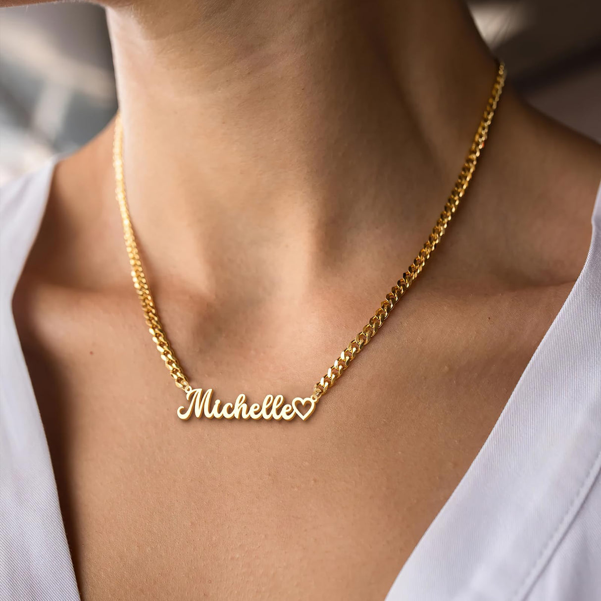 KUKULIKI Custom Name Necklace Personalized Heart Symbol, 18K Gold Plated Handmade Personalized Necklaces for Women, Customized Jewelry Birthday Gifts