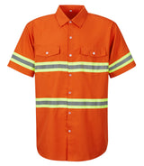 Ousafeve Class 3 Orange Hi Vis Button Up Safety Work Shirts for Men Reflective (Large, Orange_Short)