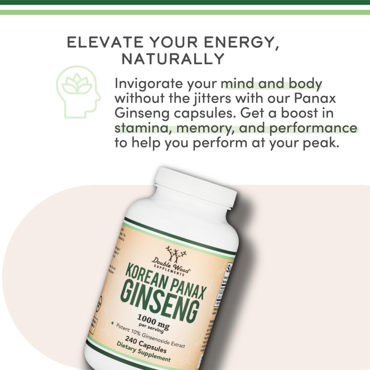 Ginseng Capsules (Korean Red Ginseng Extract, Panax Ginseng 10% Ginsenosides) (4 Month Supply) 240 Vegan Capsules - 1,000mg per Serving for Mood, Cognitive Function and Energy Support by Double Wood