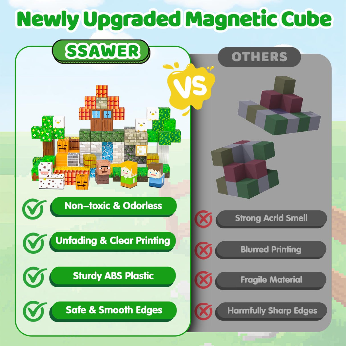 Magnetic Blocks, 150PCS Magnetic Building Blocks Light Up, Stacking Magnets for Kids, Sensory Toy for STEM Constructions Magnet Blocks for Boys Girls Age 3+, Christmas Birthday Gifts