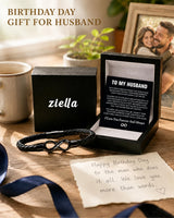 ziella To My Husband Bracelet,Dual Name Infinity Leather Bracelet,Personalized Custom Name Stainless Steel Bracelet Holiday Birthday for Him (9inch, 9inch)