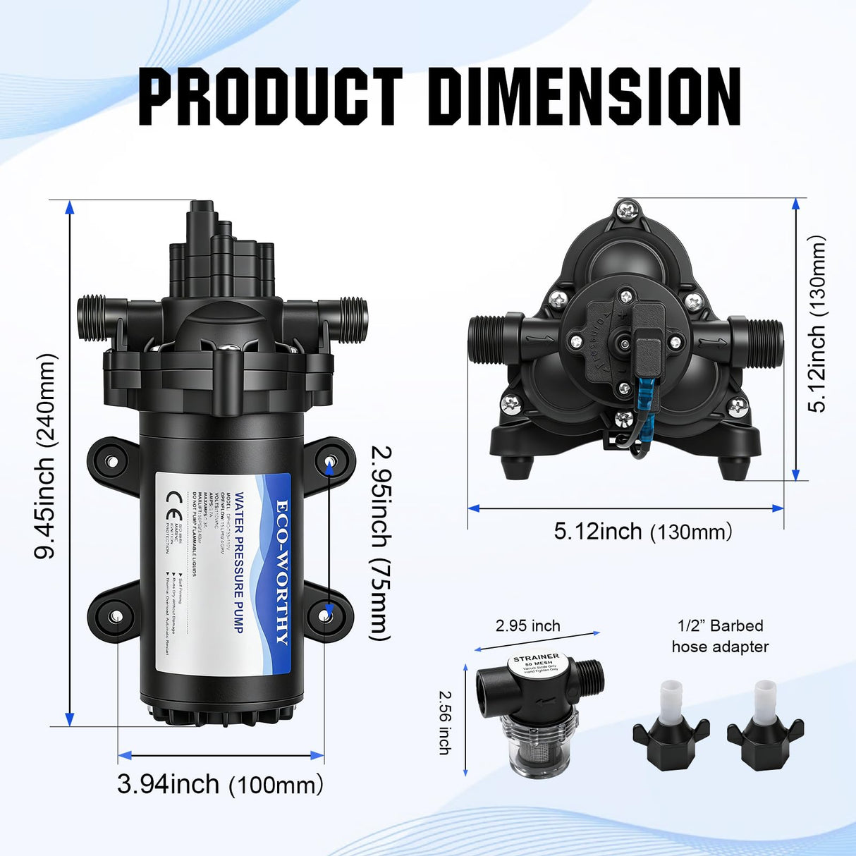 ECO-WORTHY 33-Series Industrial Water Pressure Pump 110V AC 4.0GPM 50PSI RV Fresh Water Diaphragm Pump include Garden Hose Adapters for Irrigation Marine Boat Sprinkler Faucet