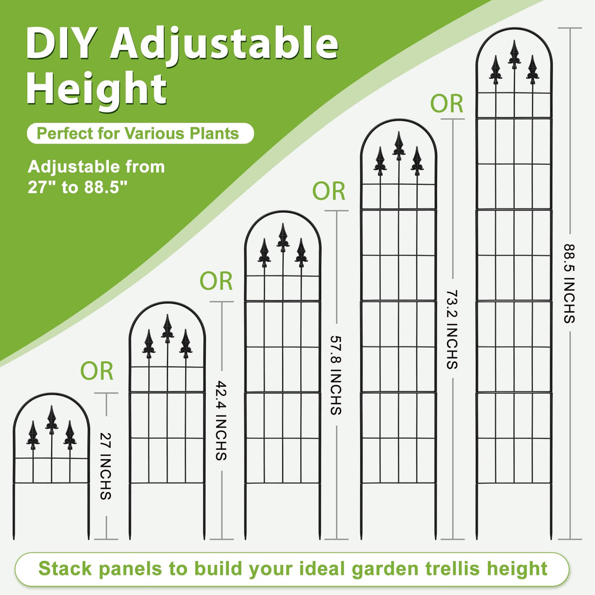 LATIHUUM 2 Pack 57.8" H x13 W Garden Trellis for Climbing Plants Outdoor, Rustproof Arched Metal Rose Trellis for Outdoor Indoor Roses Clematis Potted Climbing Plants Vines Flowers Decorative, Black