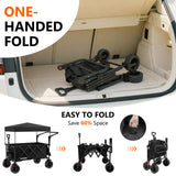 3 in 1 Collapsible Wagon with 300lbs Weight Capacity,150L Heavy Duty Utility Cart with Removable Canopy,with Big All-Terrain Beach Wheels & Drink Holders,Black