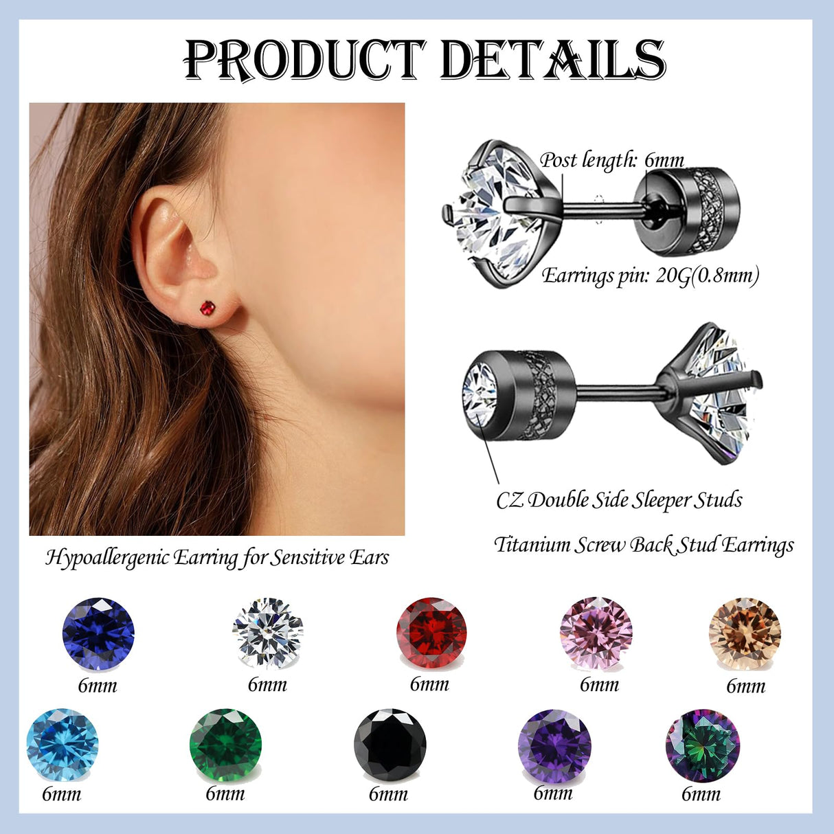 Stainless Steel Screw Back Stud Earrings for Men Women
