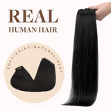 GOO GOO Clip in Hair Extensions Real Human Hair, Remy Human Hair Extensions Clip ins for Women, Natural Human Hair, 18inch 130g 7Pcs, 1B Natural black