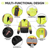 TICONN Waterproof Safety Bomber Jacket, Winter Rain Jacket Hi Vis Reflective, ANSI Class 3 Work Rain Coat (Orange, 2XL)