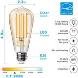 TJOY 12 Pack Vintage LED Edison Amber Light Bulbs, 60W Equivalent, Dimmable, 8W, 800 Lumens, 2200K Soft White, ST58, E26 Base LED Filament Bulbs, CRI80+, Antique Glass Style for Home, Bedroom