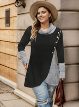 Miusey Cable Knit Sweater Lightweight Sweaters for Women Cozy Sweatshirts for Women Loose Fit for Holiday Christmas Black White Plaid L