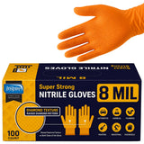Inspire Heavy Duty Orange Nitrile Gloves Disposable Latex Free | ULTRA 8 Mil Diamond Textured Grip Disposable Cleaning Gloves | Industrial Mechanic Food Large, 100 Count