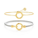 mulanci Cable Bracelets for Women, Twisted Cable Bracelet Cuff, Mixed Metal Two Tone Silver and Gold Bracelet, Wire Bangle Bracelets for Women