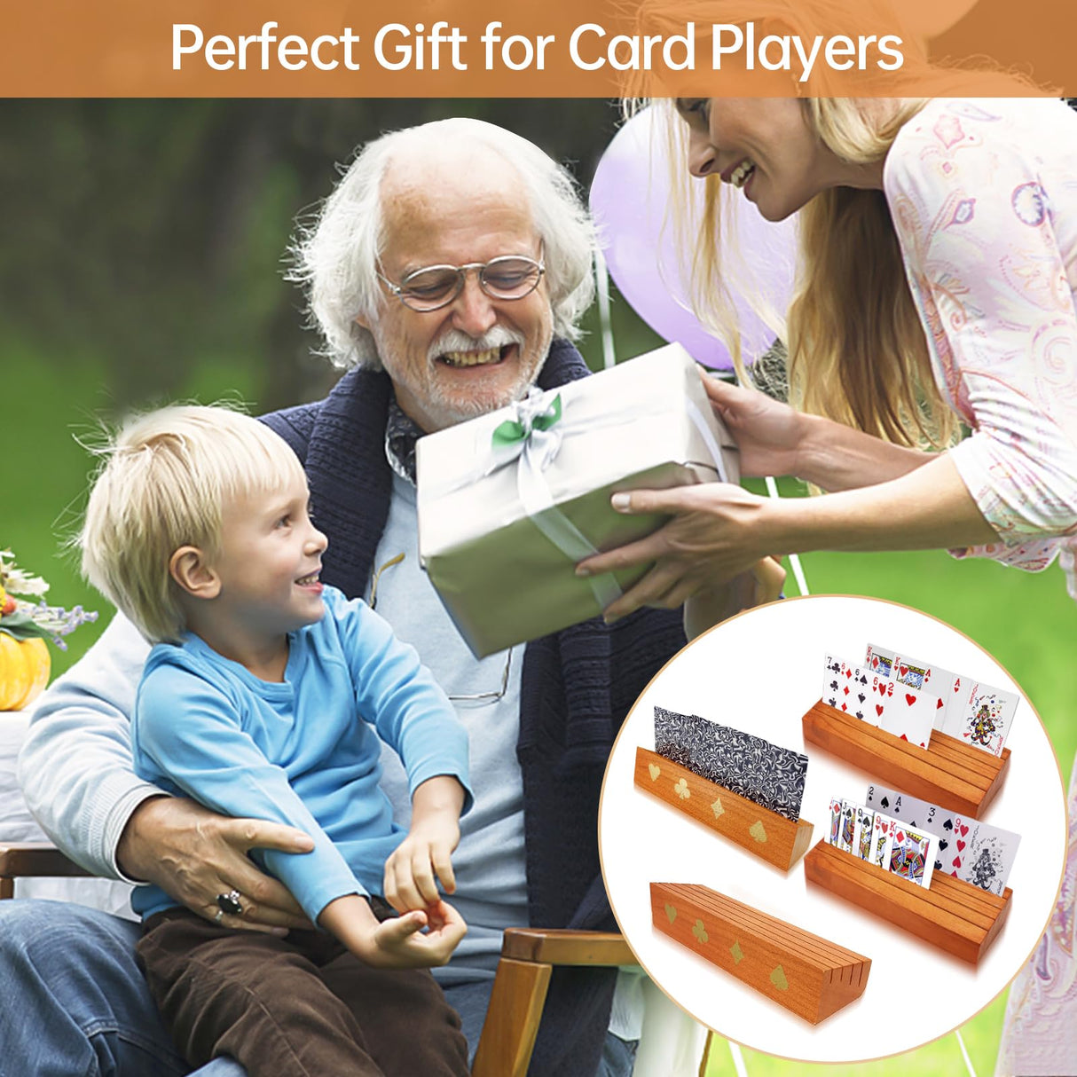 hismocal Playing Card Holders Deck Stand, Play Cards Holder for Kids or Elder People, Hands-Free Wood Holder Racks,Tray for Organizing Cards (4 Pack)