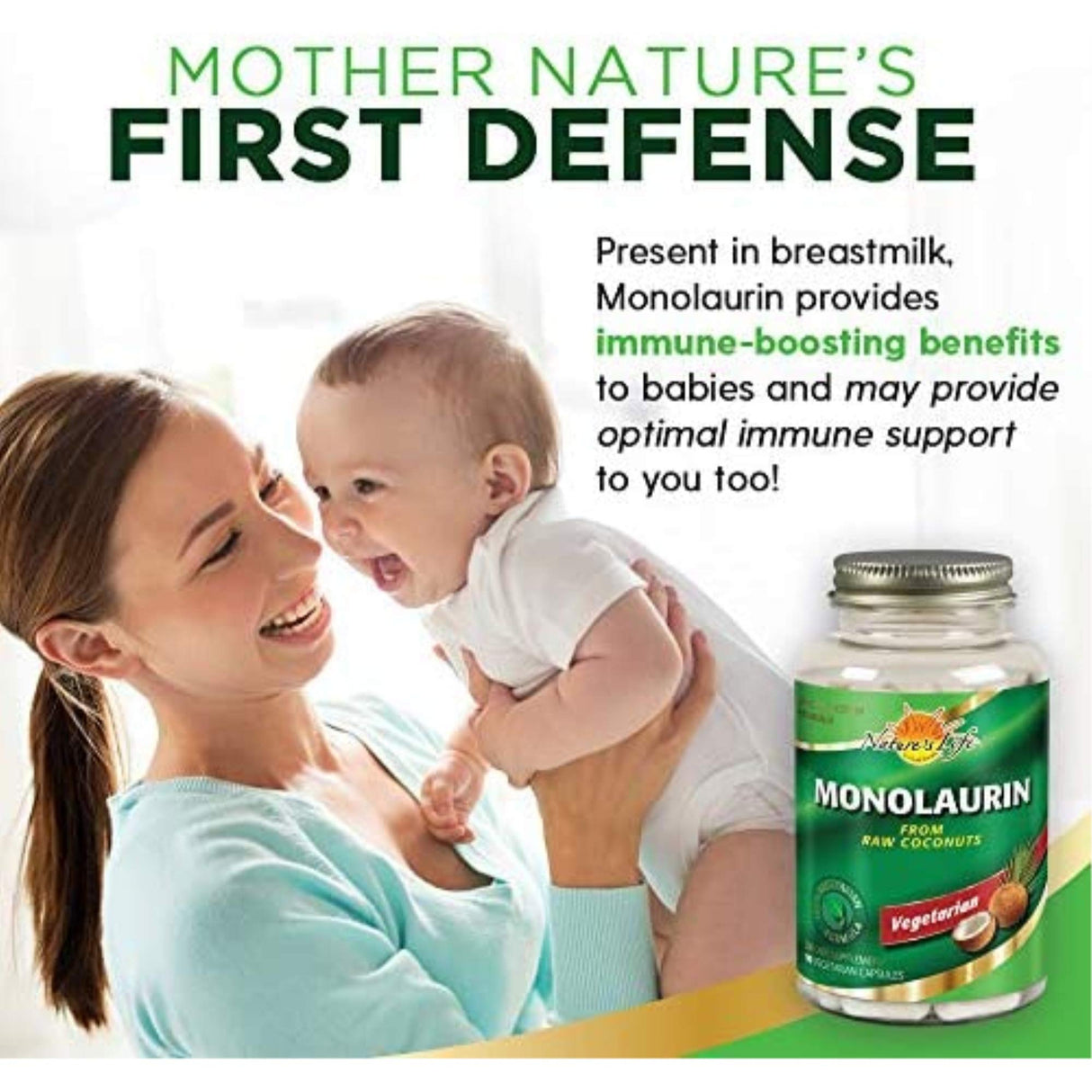 Nature's Life Monolaurin Capsules, 1000 mg | Vegetarian | Support for Healthy Immune Function & Digestion | Optimal Wellness Benefits | 90 ct