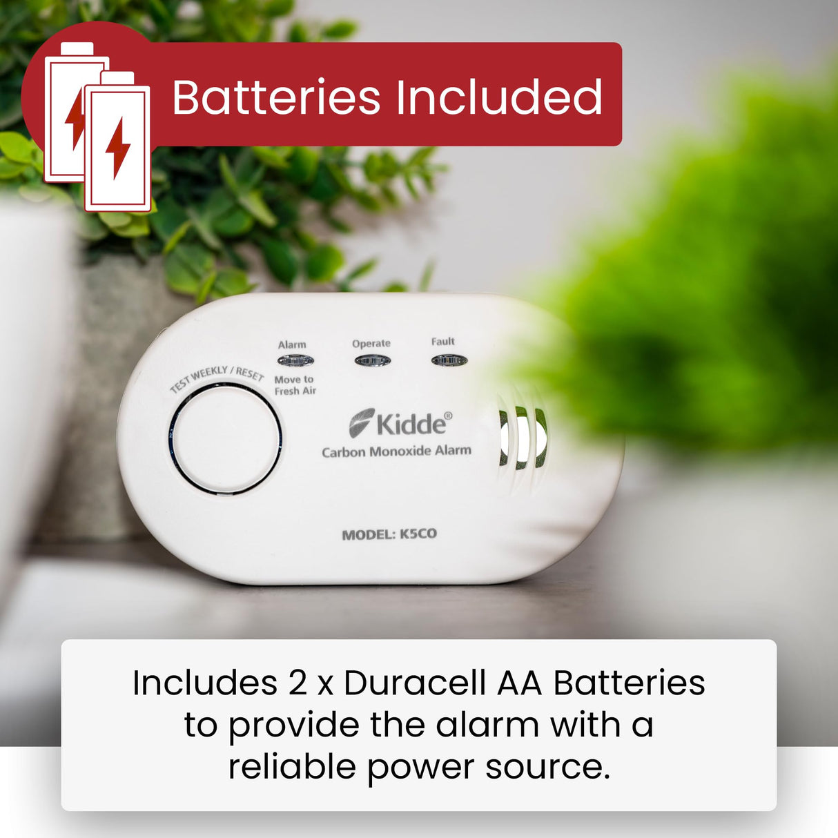 Kidde 5CO Carbon Monoxide Alarm and Detector with AA Batteries - 10 Year Sensor Life CO Alarm for Home