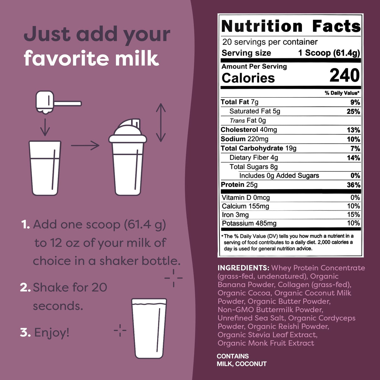 FlavCity Grass Fed Whey Chocolate Protein Powder - Brownie Batter - 25g Protein & 10g Collagen - Made with Organic Cocoa & Coconut Milk - Gluten Free & No Added Sugars (20 Servings)