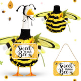 Mindsoft 2 Pcs Summer Porch Goose Outfit with Welcome Wooden Sign with Wings for 23" Cement Plastic Goose Statue Outdoor Patio Yard Lawn Art Decoration(Bee)