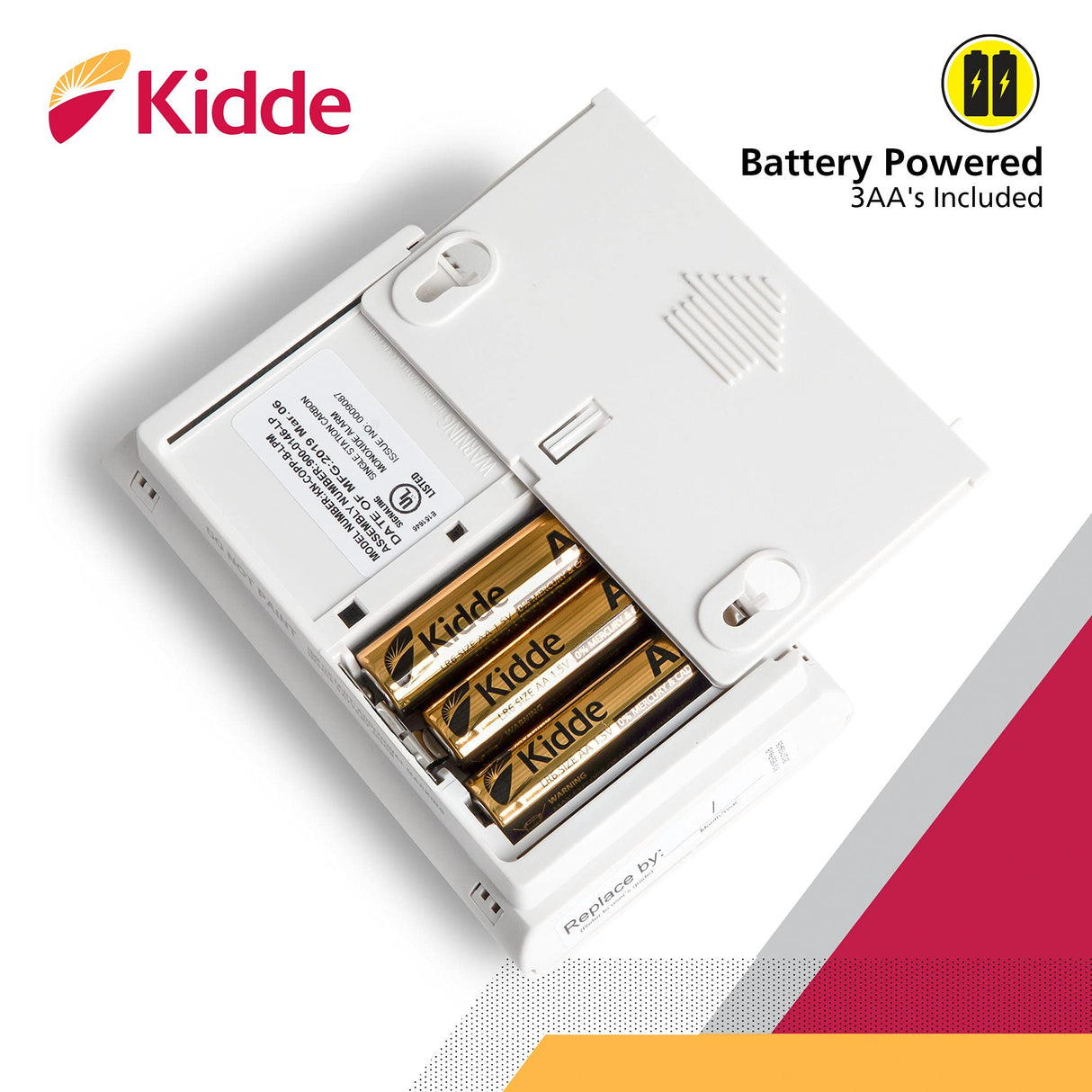 Kidde Carbon Monoxide Detector, AA Battery Powered CO Alarm with LEDs, Test-Reset Button, Low Battery Indicator, Portable