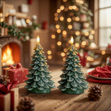 Homemory Christmas Tree Candles with 6 Hours Timer, 2 Pcs Waxy LED Flameless Candles Flickering, Green Electric Candles Battery Operated for New Year Celebration Holiday Decorations 8.5 Inches