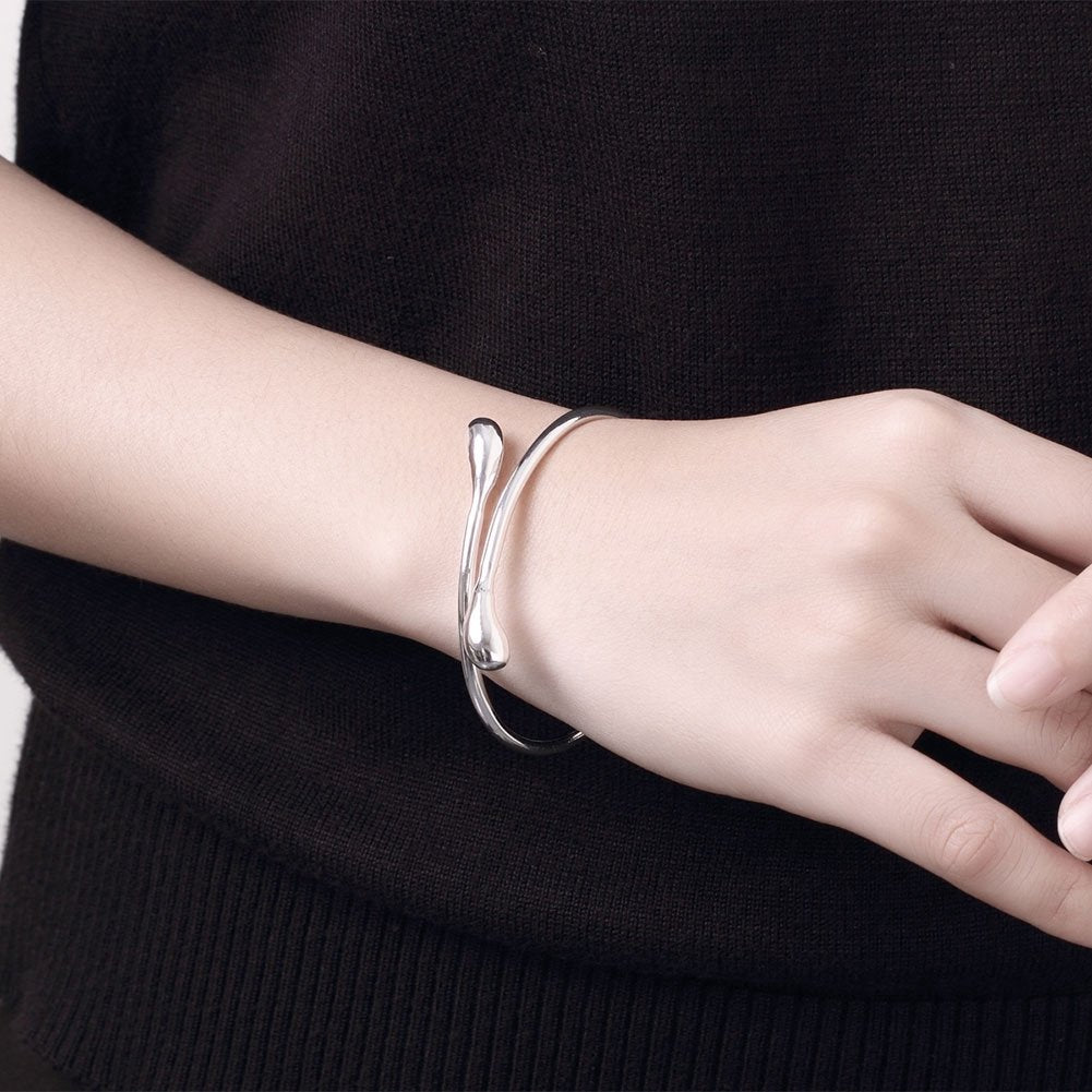 Handmade 925 Sterling Silver Bangle Bracelet for Women Men Open Adjustable Teardrop Cuff Bangles Minimalist Waterdrop Bracelets Classical Womens MenJewelry Birthday Mother's Father's Gifts for Mom Wife Lover