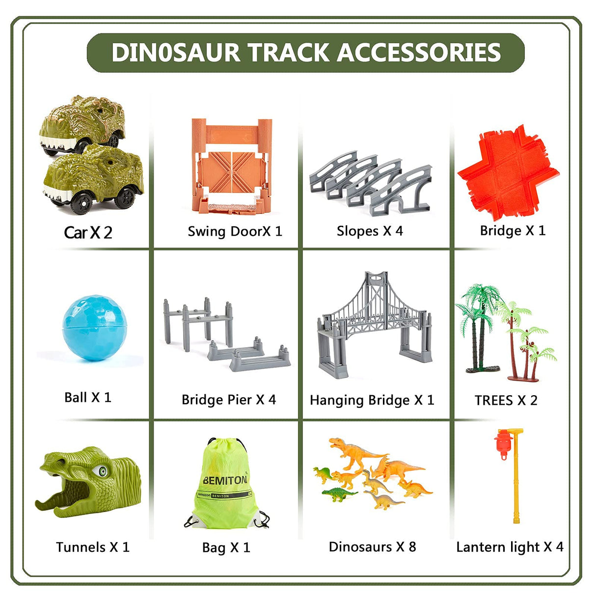 BEMITON Dinosaur Toys Race Car Track, Create a Dinosaur World Road Race, Flexible Dinosaur Track Toys Set, Christmas Birthday Gifts for 3 4 5 6 7 Years Old Boys Girls Kids