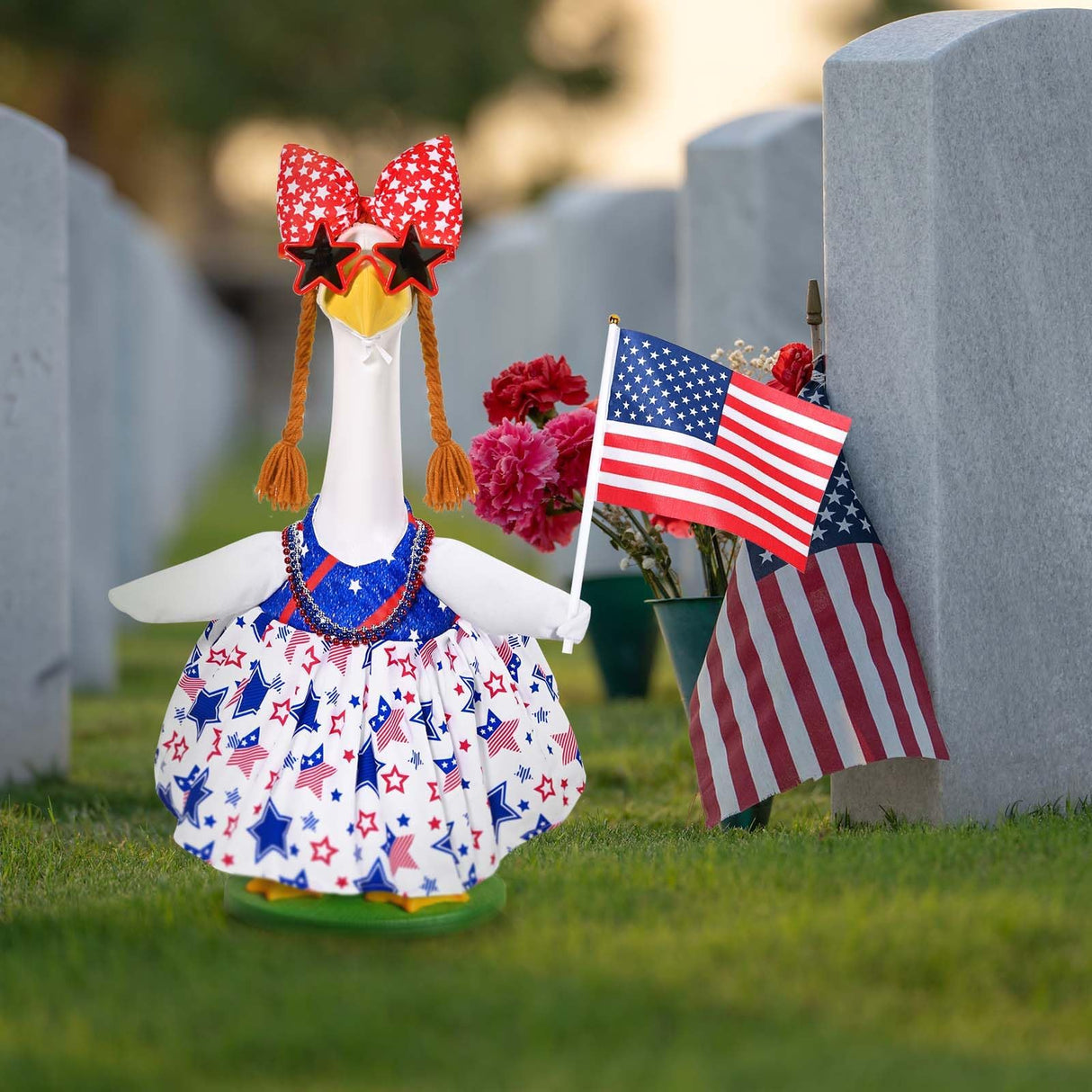 Patriotic Porch Goose Outfits 4th of July Goose Outfit Independence Day Lawn Porch Goose Clothes Fits 23" Cement Plastic Goose Statue for USA 250th Anniversary Outdoor Garden Yard Patio Decoration