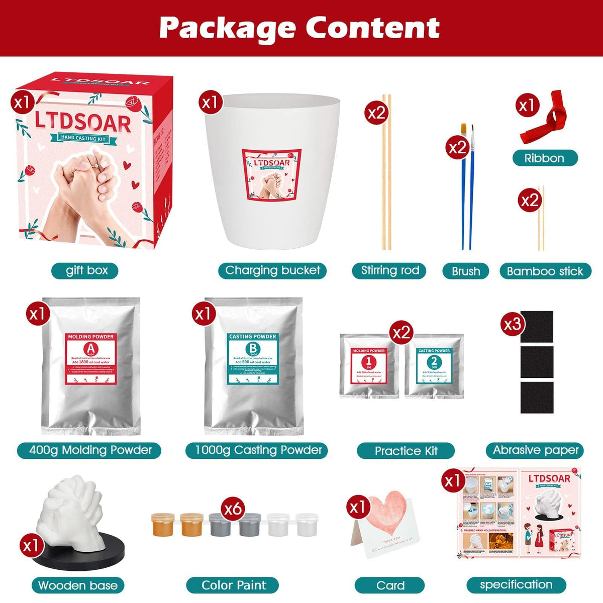 LTDSOAR Hand Casting Kit for Couples & Family with Practice Kit with Base