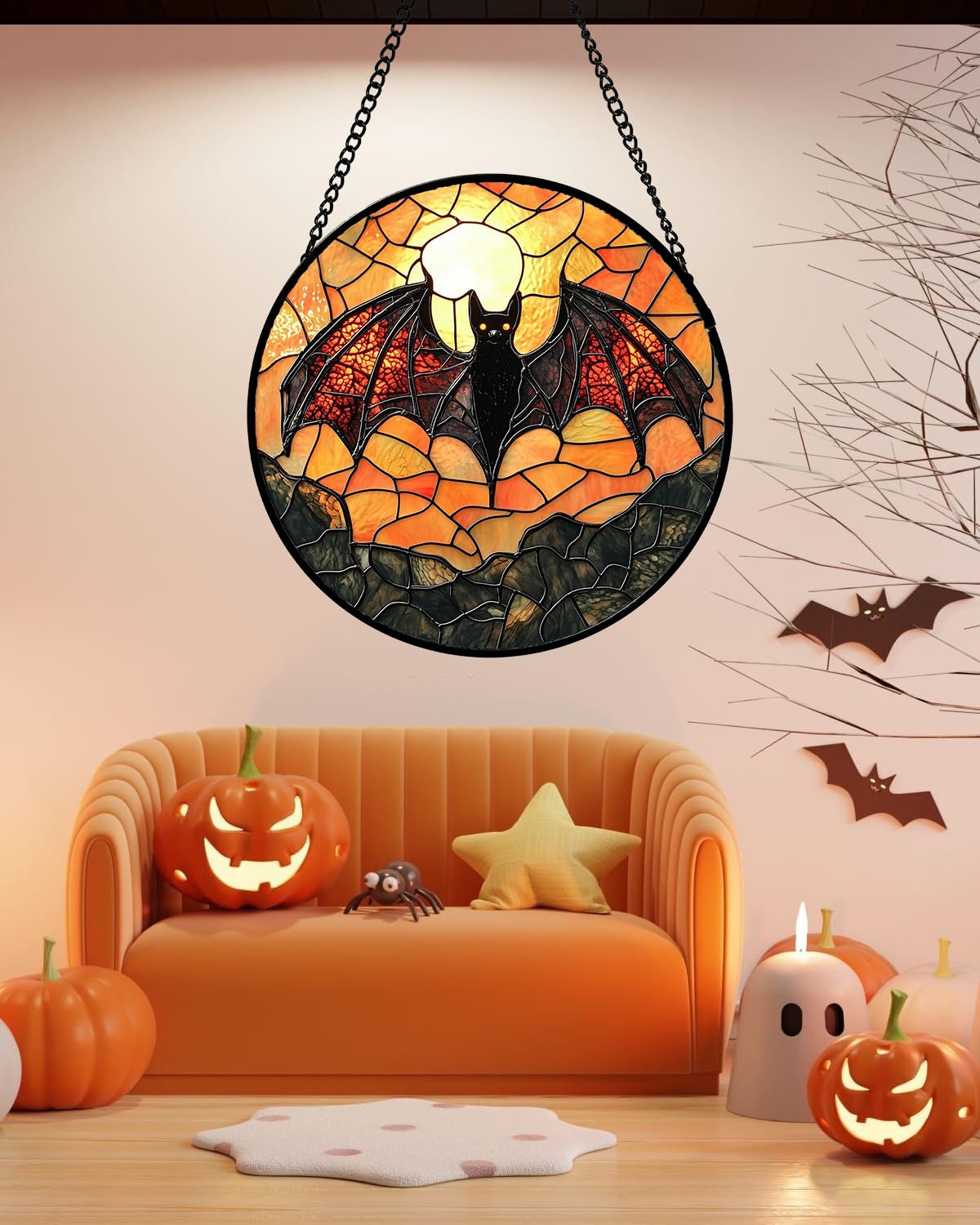 AMDERVEN Stained Glass Window Hanging, Black Bat Sun Catcher for Door Home Decor Animal Suncatcher Christmas Mother's Day Birthday Gifts for Women Men Mom and Nana 7.8 in