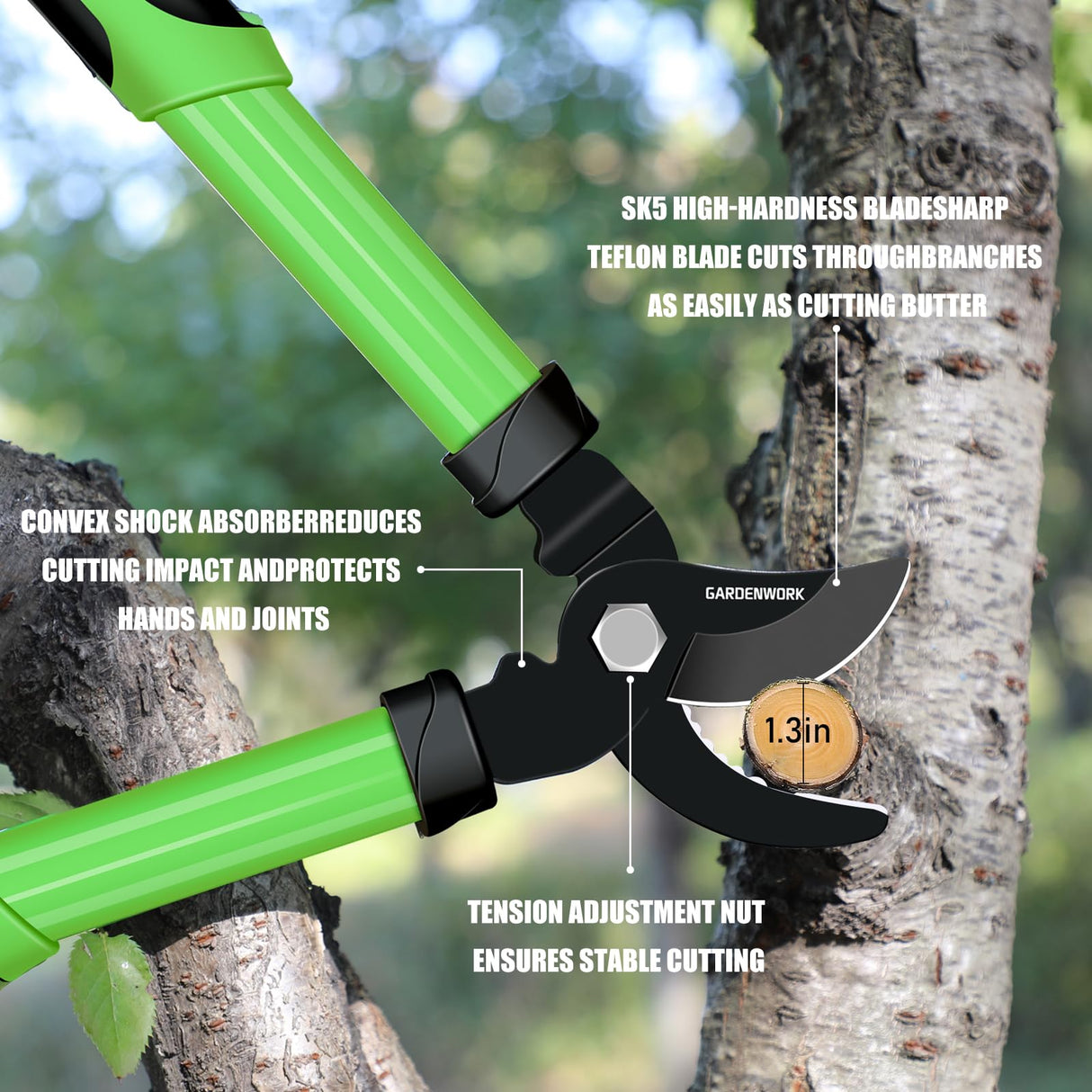 GARDENWORK 16"Loppers and Branch Cutter with SK5 Blade for Tree Trimming