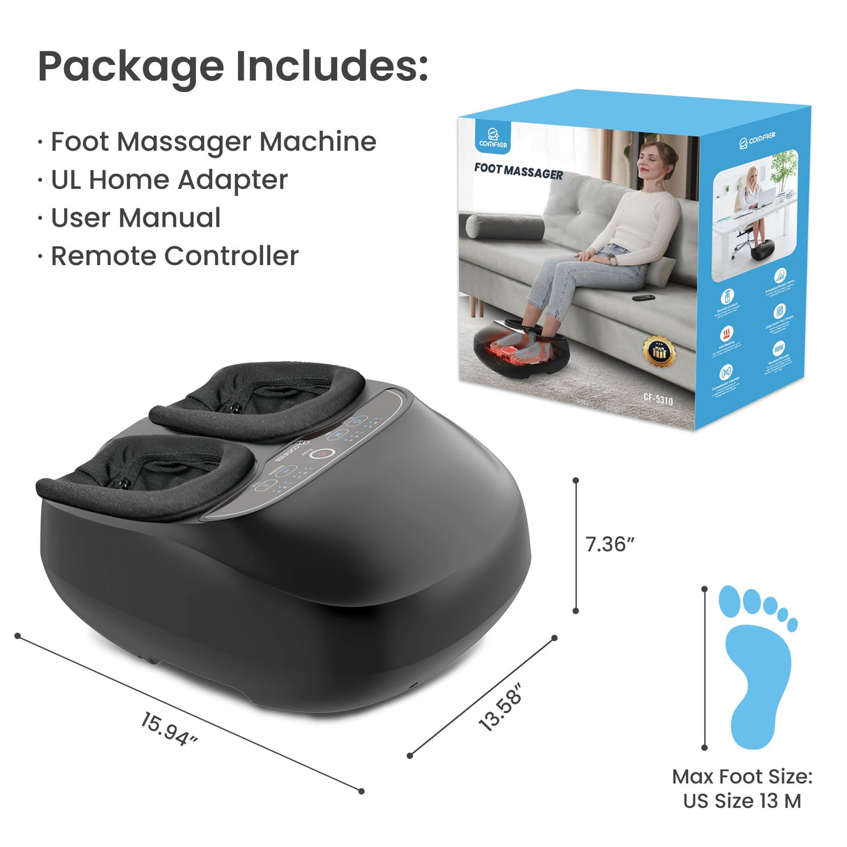 COMFIER Shiatsu Foot Massager with Heat,Feet Massager Machine for Plantar Fasciitis Neuropathy, Gifts for Him/Her, Remote Control,Pause Function,UP to Men Size 13, Foot Massage